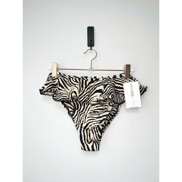Montce Swim Zebra Micro Scrunch Tamarindo Ruffle Bikini Bottom Women Size Large - Picture 3 of 7